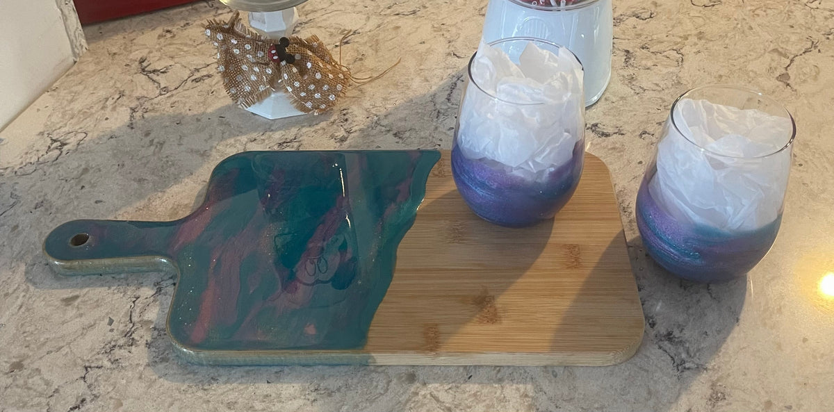 Wine Glass & Charcuterie Board for two. Set #5