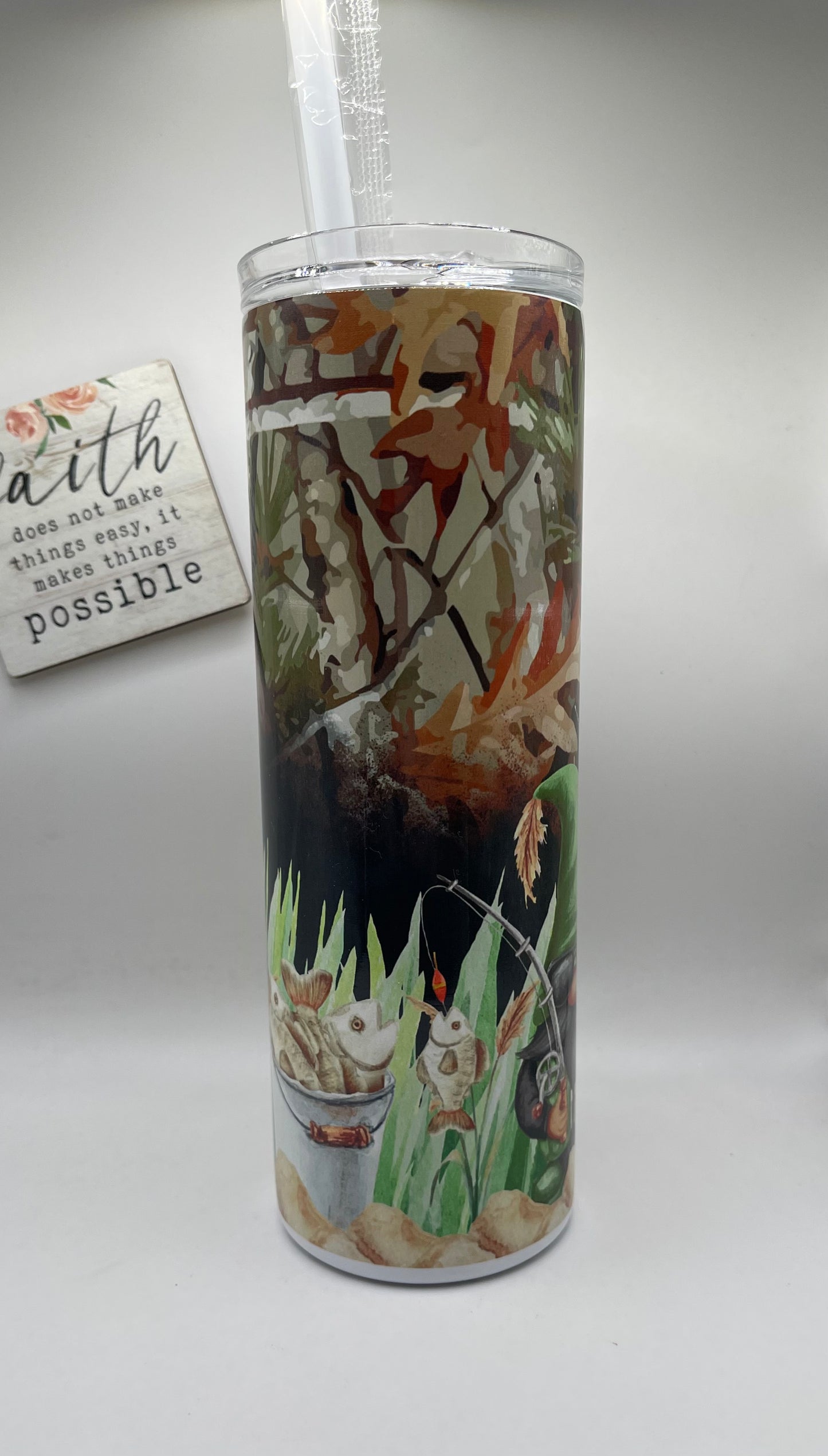 20oz Tall Skinny Camo Fishing Gnome